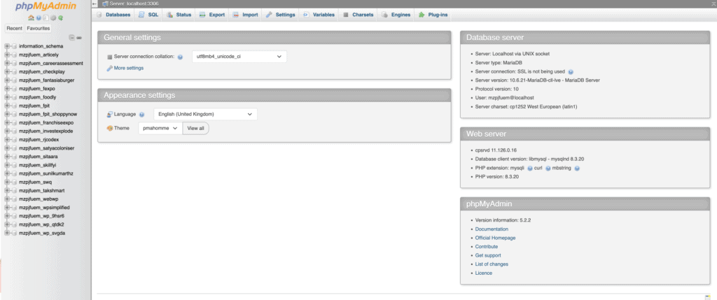 phpMyAdmin interface